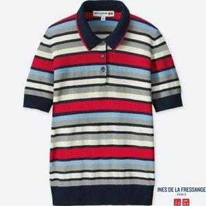 Uniqlo x Ines De La Fressange collab red white blue striped polo knit XS